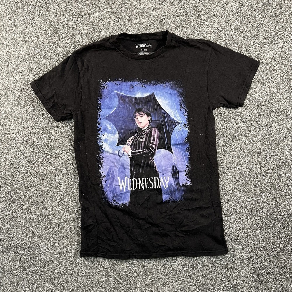 Netflix Wednesday Addams Graphic T-Shirt Black TV Series Tee Mens Small